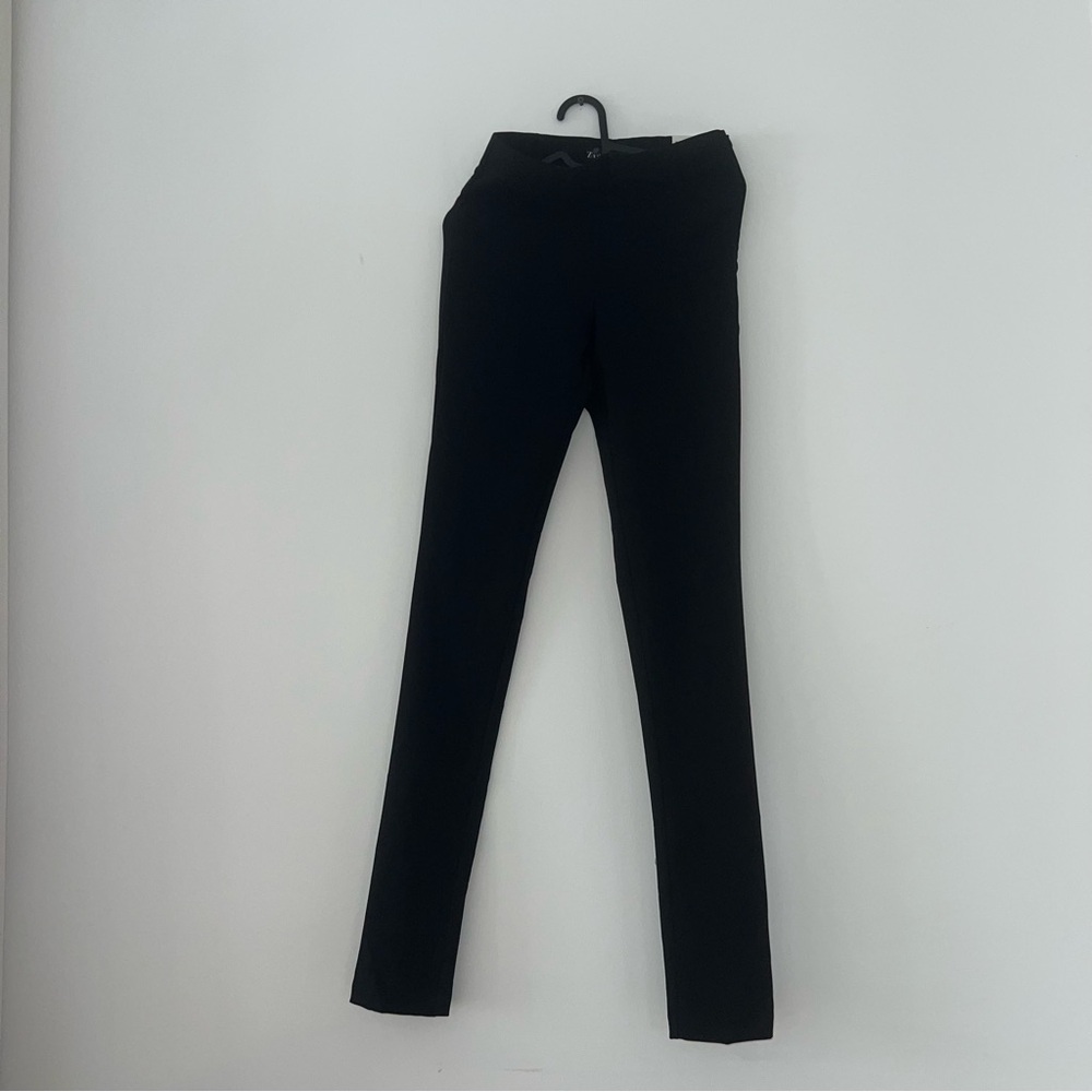 Zara Black Power Stretch Leggings with Zippers Women Size S NWT